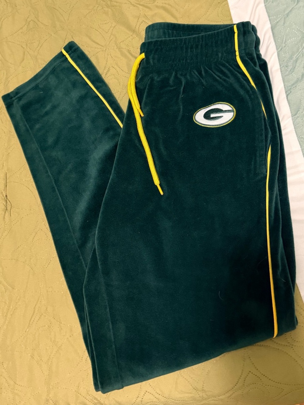 NFL Green Bay Packers Dark Green & Yellow Velour Track Pants